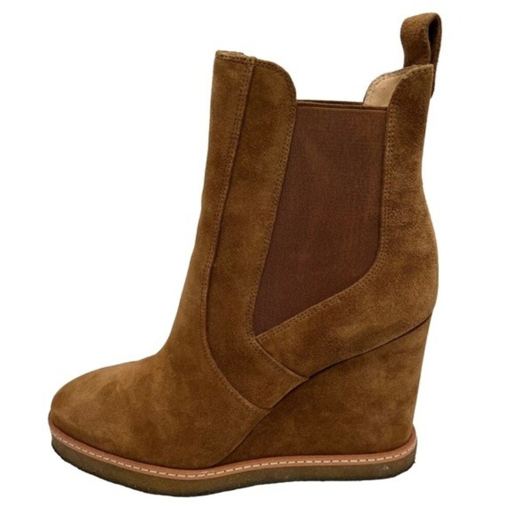 VERONICA BEARD Wedge Chelsea Boots Suede hazel wood Tan Pull on Booties Size 9 - Picture 3 of 12